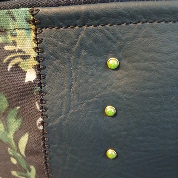 New Travel Sling Shoulder bag Blue Sage Floral Leaves Canvas Dual Zip Purse Chic - Picture 5 of 10